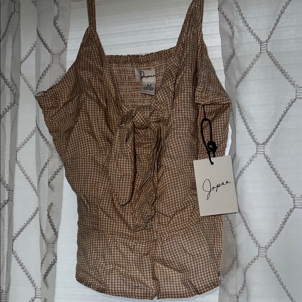 Tan Ruched Tie Front Camisole